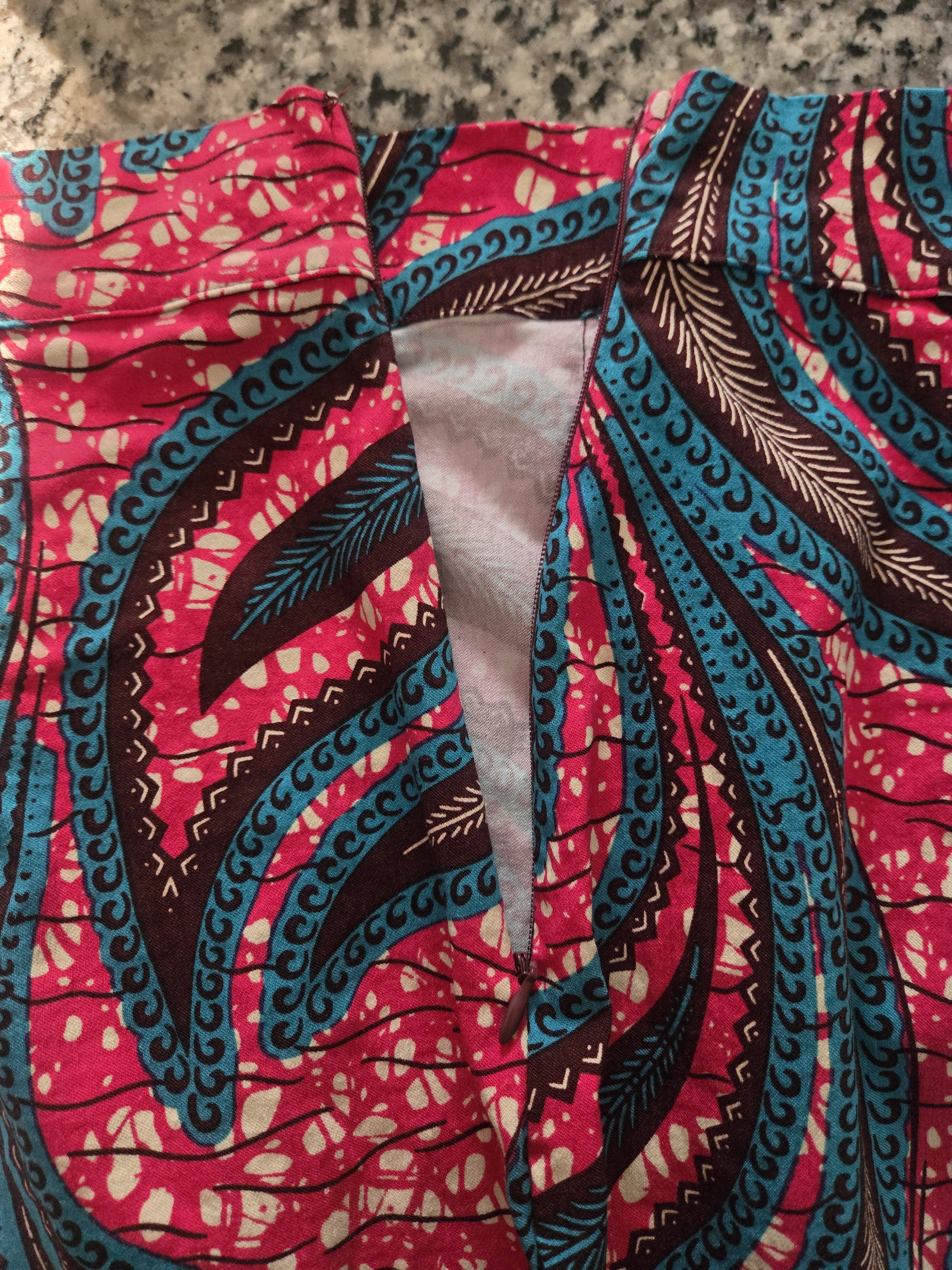 D'iyanu Vibrant Pink & Teal Patterned Pencil Skirt — image 3 of 7